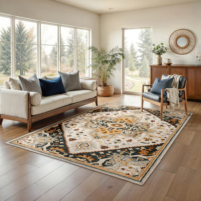 Alfresco 28407 Ivory/Charcoal Area Rug, Bohemian ivory charcoal wool area rug with textured looped pile and sun-washed accent tones.