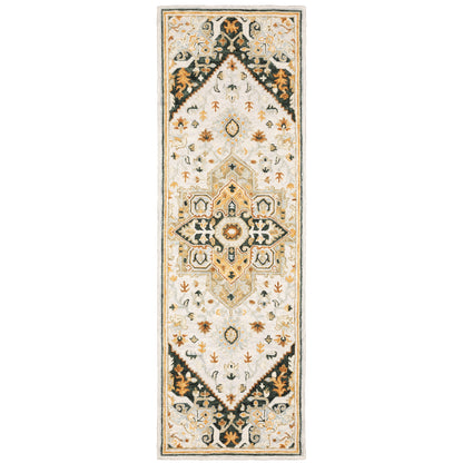 Alfresco 28407 Ivory/Charcoal Area Rug, Bohemian ivory charcoal wool area rug with textured looped pile and sun-washed accent tones.