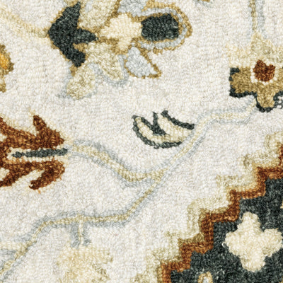 Alfresco 28407 Ivory/Charcoal Area Rug, Bohemian ivory charcoal wool area rug with textured looped pile and sun-washed accent tones.