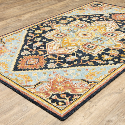 Alfresco 28408 Navy/Rust Area Rug, Bohemian navy rust wool area rug with handcrafted texture and warm vintage-inspired color.