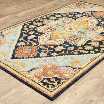 Alfresco 28408 Navy/Rust Area Rug, Bohemian navy rust wool area rug with handcrafted texture and warm vintage-inspired color.