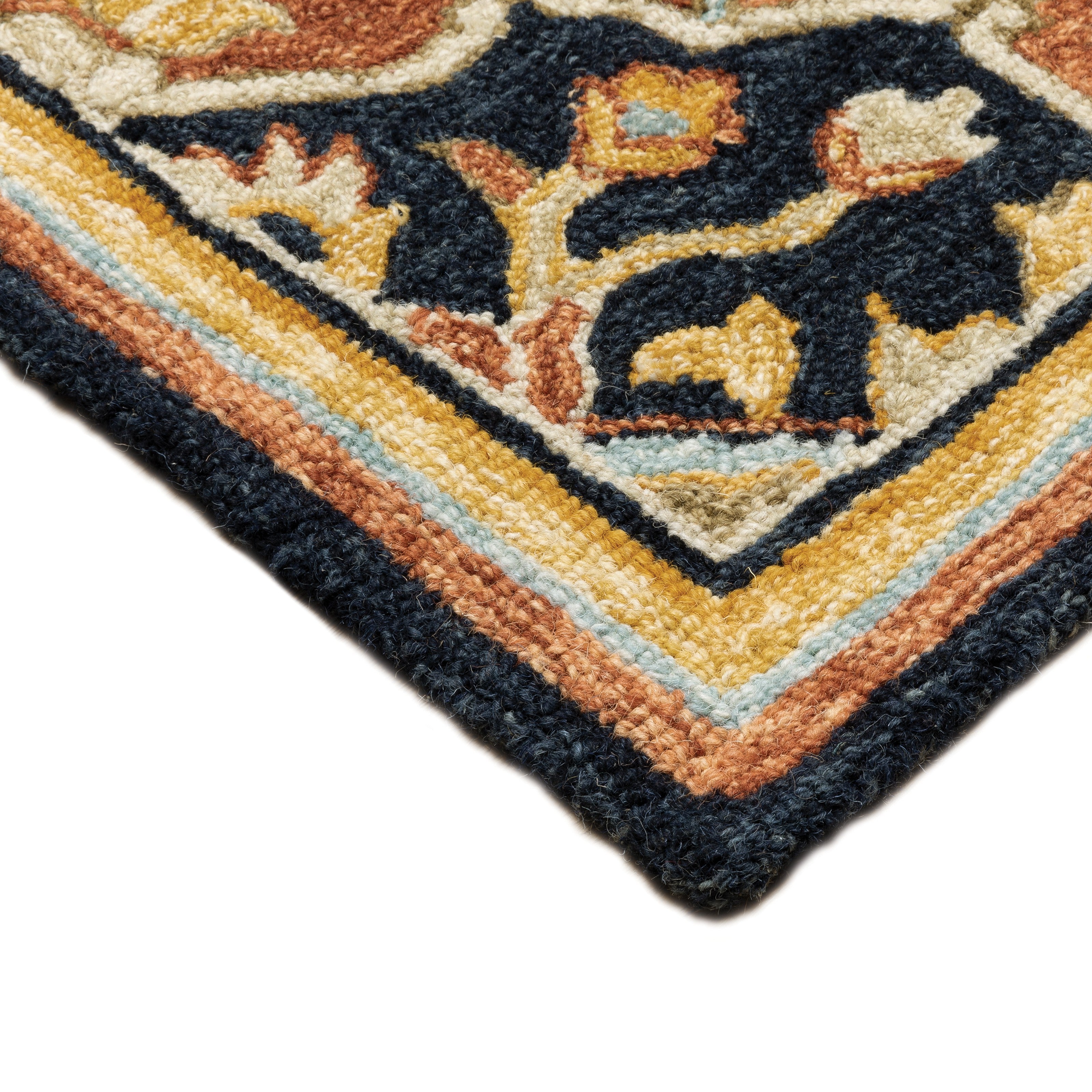Alfresco 28408 Navy/Rust Area Rug, Bohemian navy rust wool area rug with handcrafted texture and warm vintage-inspired color.