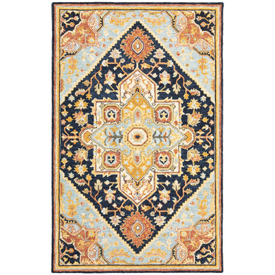 Alfresco 28408 Navy/Rust Area Rug, Bohemian navy rust wool area rug with handcrafted texture and warm vintage-inspired color.