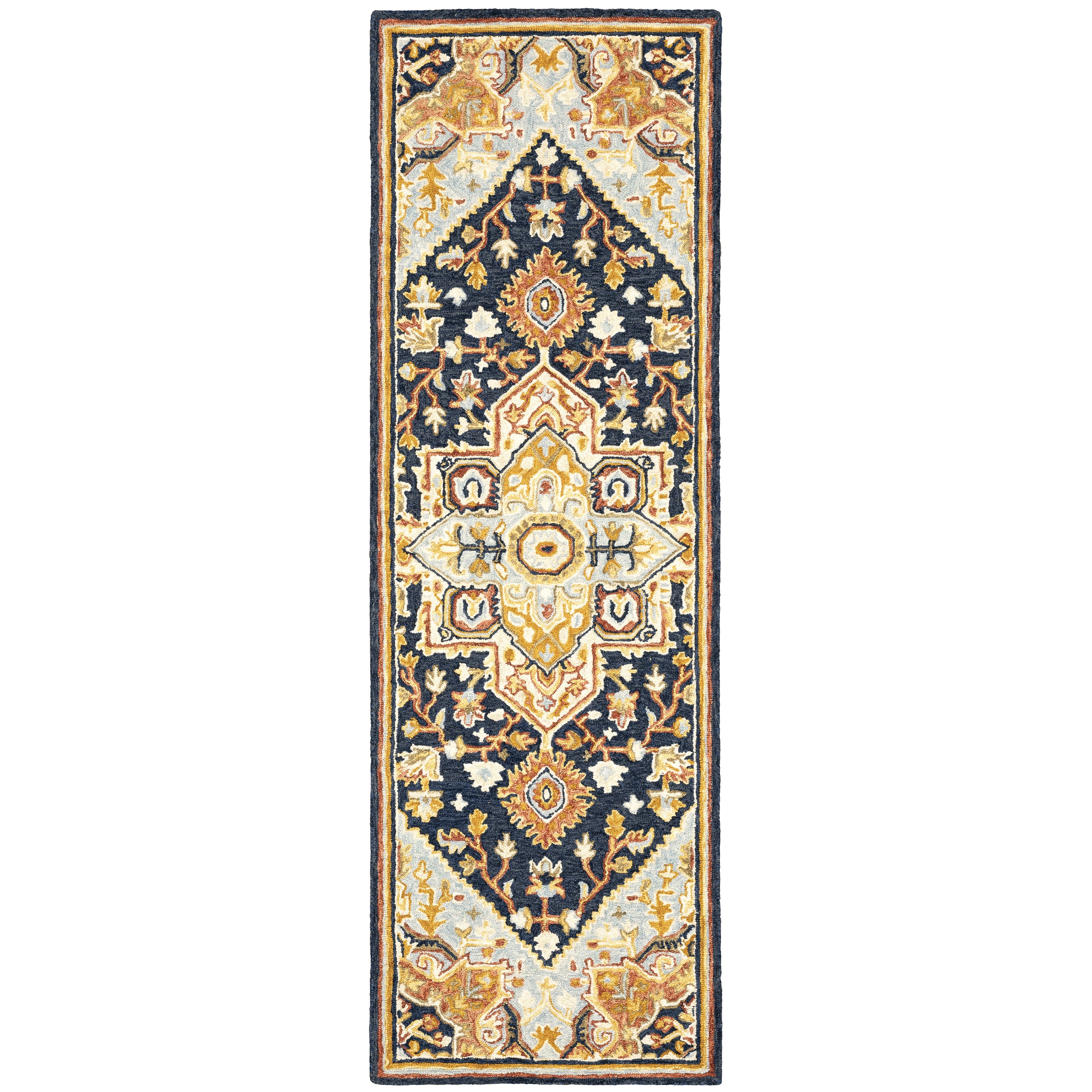 Alfresco 28408 Navy/Rust Area Rug, Bohemian navy rust wool area rug with handcrafted texture and warm vintage-inspired color.
