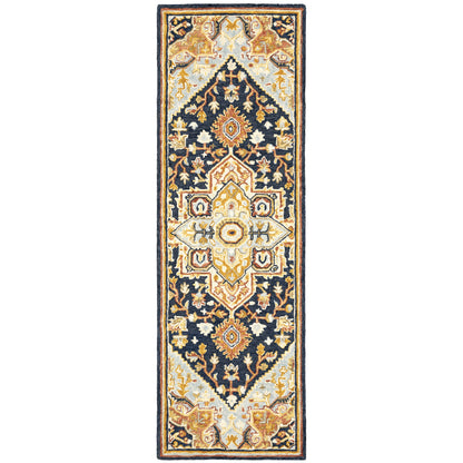 Alfresco 28408 Navy/Rust Area Rug, Bohemian navy rust wool area rug with handcrafted texture and warm vintage-inspired color.