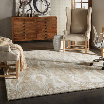 Anastasia 68000 Grey/Beige Area Rug, handmade grey, beige wool area rug with woven textile pattern and ikat-inspired motifs.