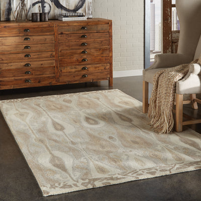 Anastasia 68000 Grey/Beige Area Rug, handmade grey, beige wool area rug with woven textile pattern and ikat-inspired motifs.