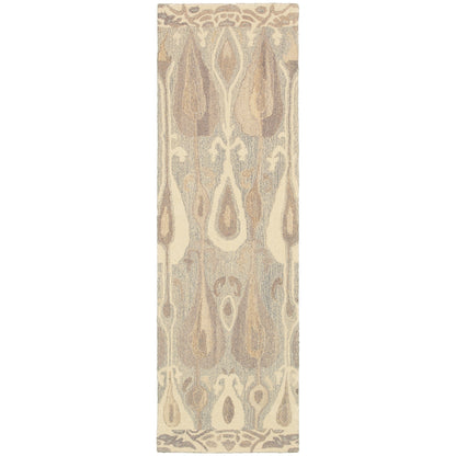 Anastasia 68000 Grey/Beige Area Rug, handmade grey, beige wool area rug with woven textile pattern and ikat-inspired motifs.