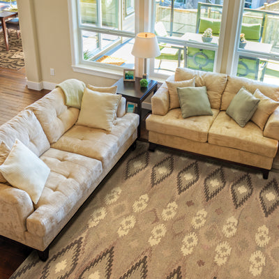 Anastasia 68001 Beige/Ivory Area Rug, handmade beige ivory wool area rug with subtle ikat-inspired woven textile pattern.