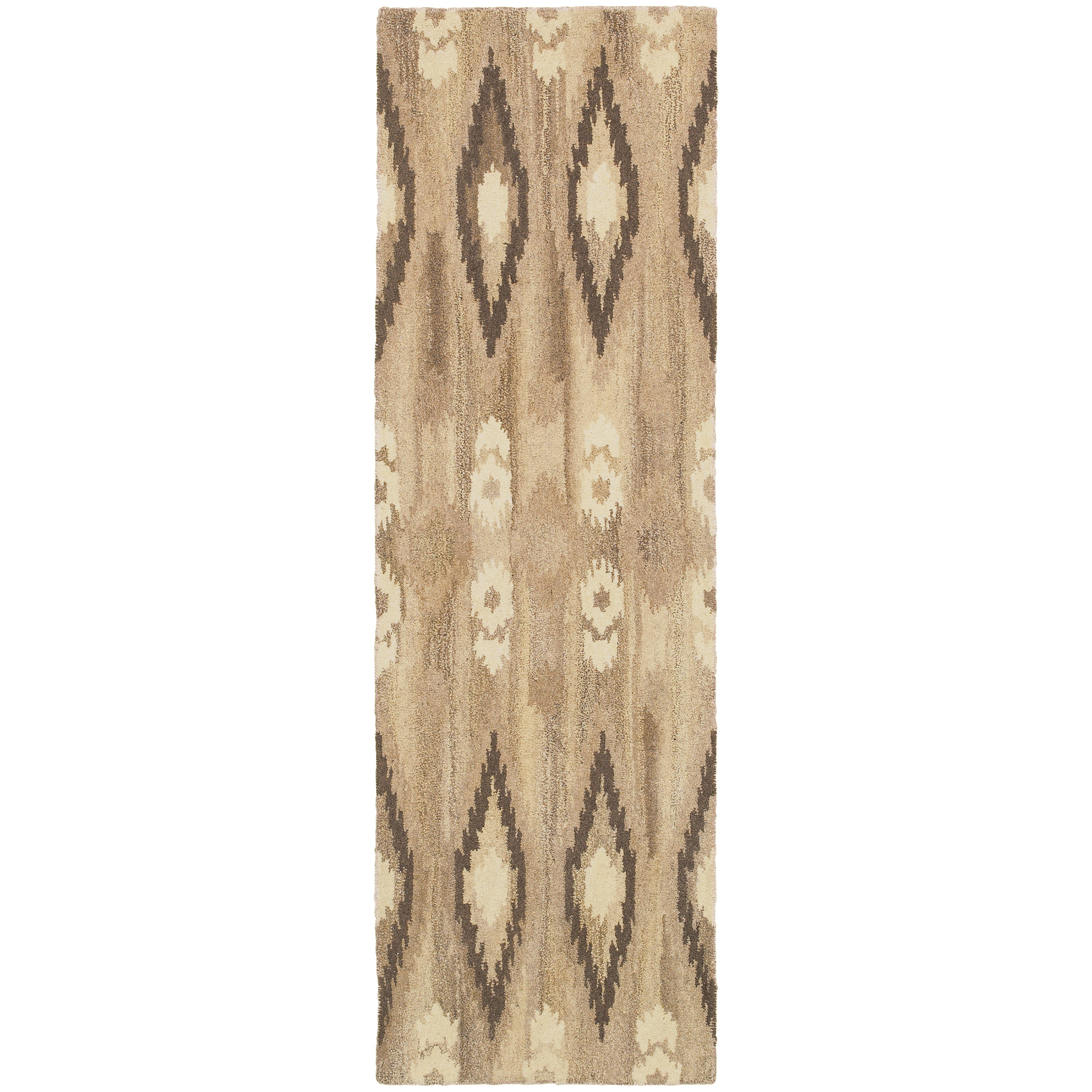 Anastasia 68001 Beige/Ivory Area Rug, handmade beige ivory wool area rug with subtle ikat-inspired woven textile pattern.