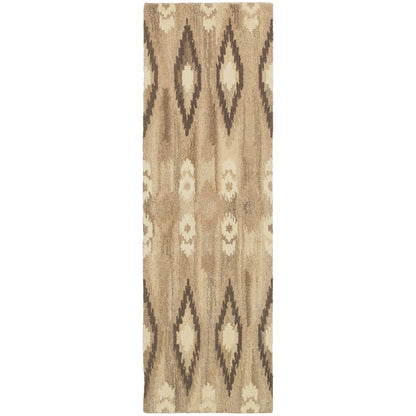 Anastasia 68001 Beige/Ivory Area Rug, handmade beige ivory wool area rug with subtle ikat-inspired woven textile pattern.