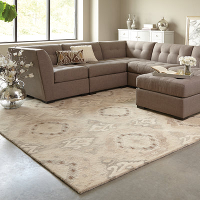 Anastasia 68003 Beige/Ivory Area Rug, handmade beige ivory wool area rug with refined traditional woven textile-inspired design.