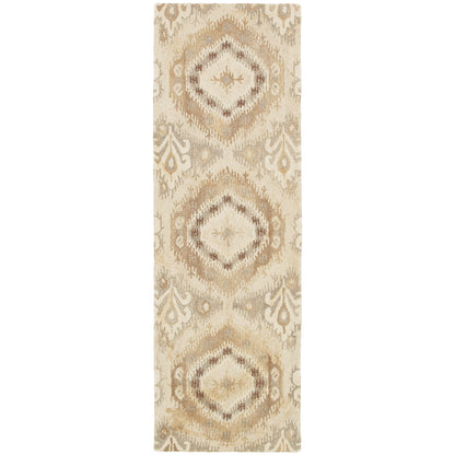 Anastasia 68003 Beige/Ivory Area Rug, handmade beige ivory wool area rug with refined traditional woven textile-inspired design.