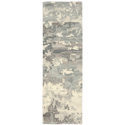 Anastasia 68006 Grey/Charcoal Area Rug, handmade grey charcoal wool area rug with ikat-inspired woven pattern and natural texture.
