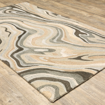 Anastasia 68007 Beige/Charcoal Area Rug, handmade beige charcoal wool area rug with updated woven textile-inspired design.