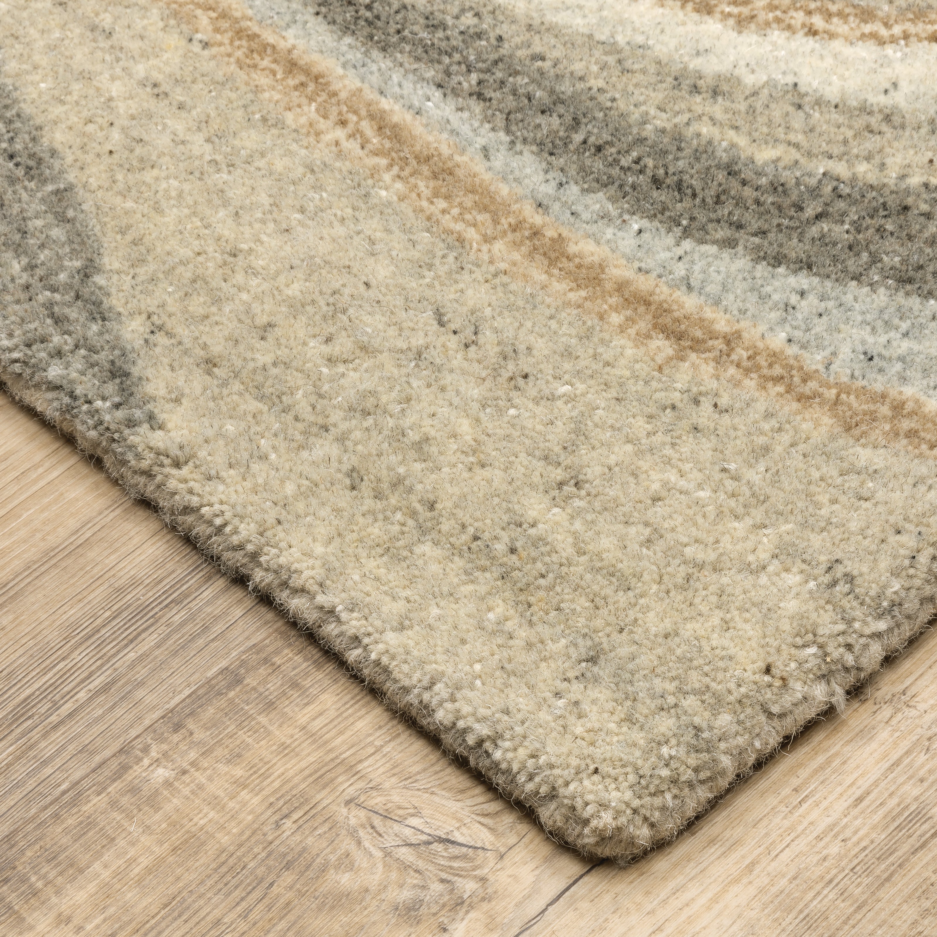 Anastasia 68007 Beige/Charcoal Area Rug, handmade beige charcoal wool area rug with updated woven textile-inspired design.