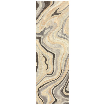 Anastasia 68007 Beige/Charcoal Area Rug, handmade beige charcoal wool area rug with updated woven textile-inspired design.