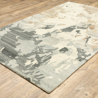 Anastasia 68009 Beige/Charcoal Area Rug, handmade beige charcoal wool area rug with ikat-inspired woven pattern and natural wool texture.