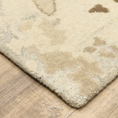 Anastasia 68009 Beige/Charcoal Area Rug, handmade beige charcoal wool area rug with ikat-inspired woven pattern and natural wool texture.