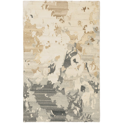 Anastasia 68009 Beige/Charcoal Area Rug, handmade beige charcoal wool area rug with ikat-inspired woven pattern and natural wool texture.