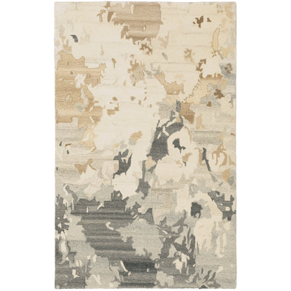 Anastasia 68009 Beige/Charcoal Area Rug, handmade beige charcoal wool area rug with ikat-inspired woven pattern and natural wool texture.