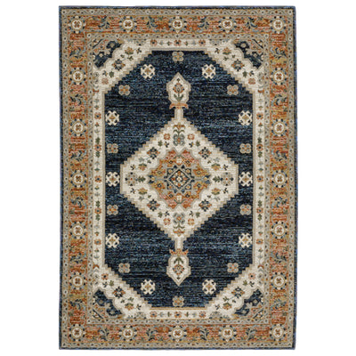 Andorra 2281E Blue/Orange Area Rug, blue, orange modern traditional area rug with bold vintage-inspired pattern and dense soft pile.