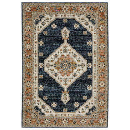 Andorra 2281E Blue/Orange Area Rug, blue, orange modern traditional area rug with bold vintage-inspired pattern and dense soft pile.