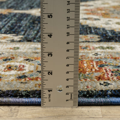 Andorra 2281E Blue/Orange Area Rug, blue, orange modern traditional area rug with bold vintage-inspired pattern and dense soft pile.