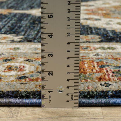 Andorra 2281E Blue/Orange Area Rug, blue, orange modern traditional area rug with bold vintage-inspired pattern and dense soft pile.