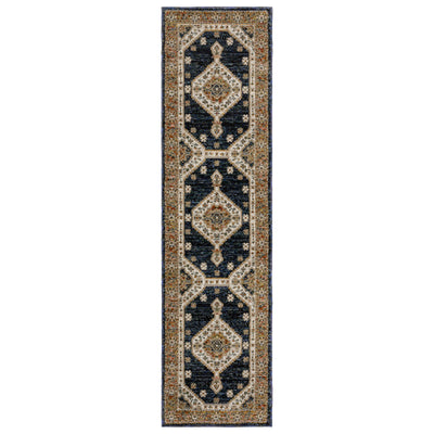 Andorra 2281E Blue/Orange Area Rug, blue, orange modern traditional area rug with bold vintage-inspired pattern and dense soft pile.