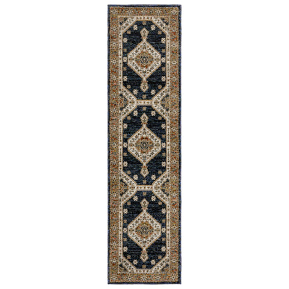 Andorra 2281E Blue/Orange Area Rug, blue, orange modern traditional area rug with bold vintage-inspired pattern and dense soft pile.