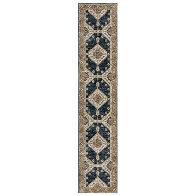 Andorra 2281E Blue/Orange Area Rug, blue, orange modern traditional area rug with bold vintage-inspired pattern and dense soft pile.