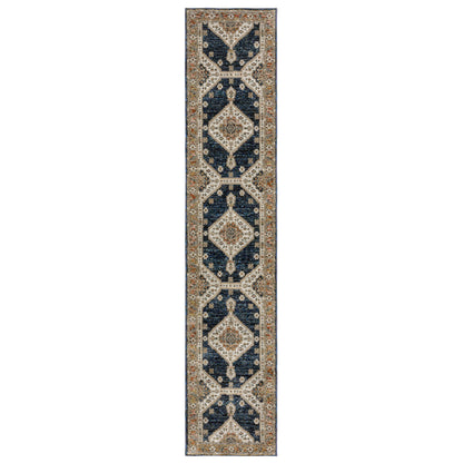 Andorra 2281E Blue/Orange Area Rug, blue, orange modern traditional area rug with bold vintage-inspired pattern and dense soft pile.