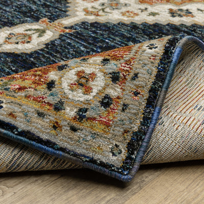 Andorra 2281E Blue/Orange Area Rug, blue, orange modern traditional area rug with bold vintage-inspired pattern and dense soft pile.