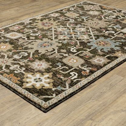 Andorra 2396B Brown/Multi Area Rug, brown multi modern traditional area rug with vintage-inspired pattern and soft dense pile.