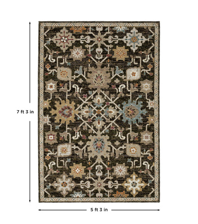 Andorra 2396B Brown/Multi Area Rug, brown multi modern traditional area rug with vintage-inspired pattern and soft dense pile.