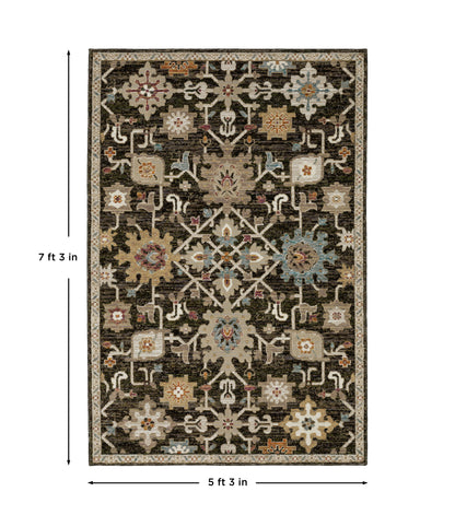 Andorra 2396B Brown/Multi Area Rug, brown multi modern traditional area rug with vintage-inspired pattern and soft dense pile.