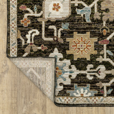 Andorra 2396B Brown/Multi Area Rug, brown multi modern traditional area rug with vintage-inspired pattern and soft dense pile.