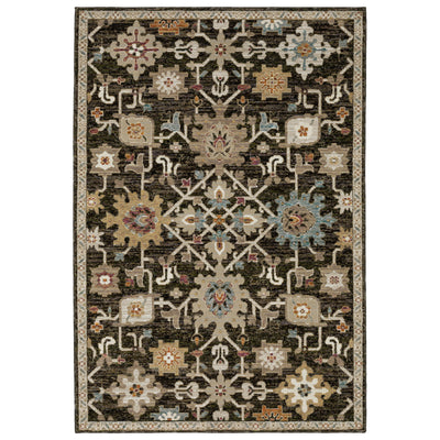 Andorra 2396B Brown/Multi Area Rug, brown multi modern traditional area rug with vintage-inspired pattern and soft dense pile.