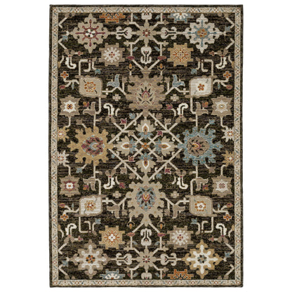 Andorra 2396B Brown/Multi Area Rug, brown multi modern traditional area rug with vintage-inspired pattern and soft dense pile.