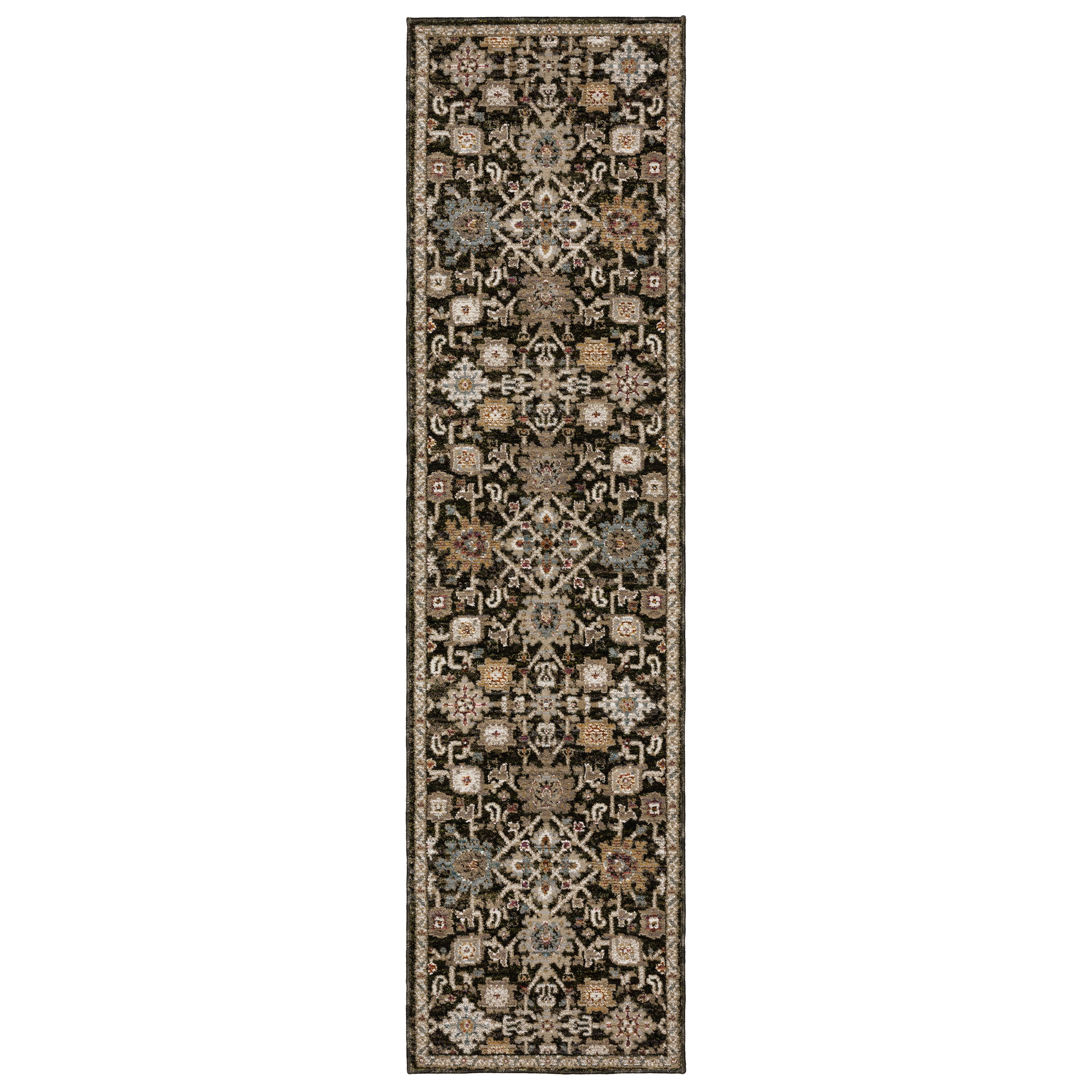 Andorra 2396B Brown/Multi Area Rug, brown multi modern traditional area rug with vintage-inspired pattern and soft dense pile.