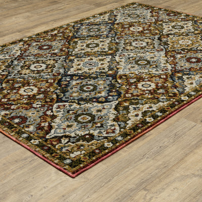 Andorra 2408A Red/Multi Area Rug, red multi modern traditional area rug with saturated vintage-inspired pattern and plush pile.