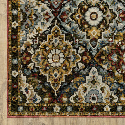 Andorra 2408A Red/Multi Area Rug, red multi modern traditional area rug with saturated vintage-inspired pattern and plush pile.