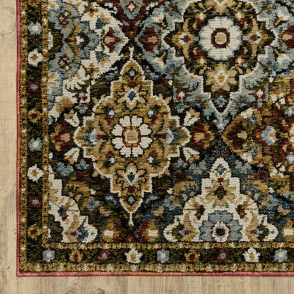 Andorra 2408A Red/Multi Area Rug, red multi modern traditional area rug with saturated vintage-inspired pattern and plush pile.