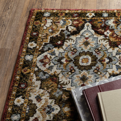 Andorra 2408A Red/Multi Area Rug, red multi modern traditional area rug with saturated vintage-inspired pattern and plush pile.