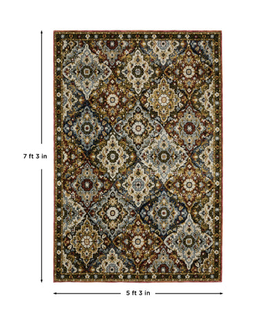 Andorra 2408A Red/Multi Area Rug, red multi modern traditional area rug with saturated vintage-inspired pattern and plush pile.