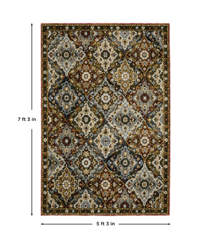 Andorra 2408A Red/Multi Area Rug, red multi modern traditional area rug with saturated vintage-inspired pattern and plush pile.