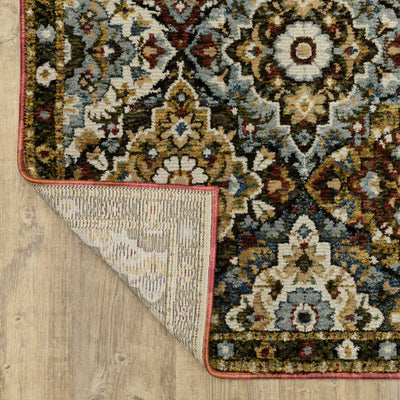Andorra 2408A Red/Multi Area Rug, red multi modern traditional area rug with saturated vintage-inspired pattern and plush pile.
