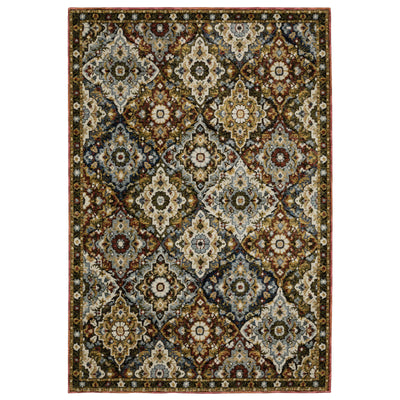 Andorra 2408A Red/Multi Area Rug, red multi modern traditional area rug with saturated vintage-inspired pattern and plush pile.