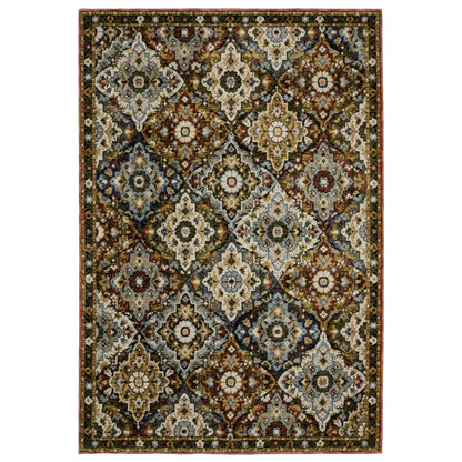 Andorra 2408A Red/Multi Area Rug, red multi modern traditional area rug with saturated vintage-inspired pattern and plush pile.
